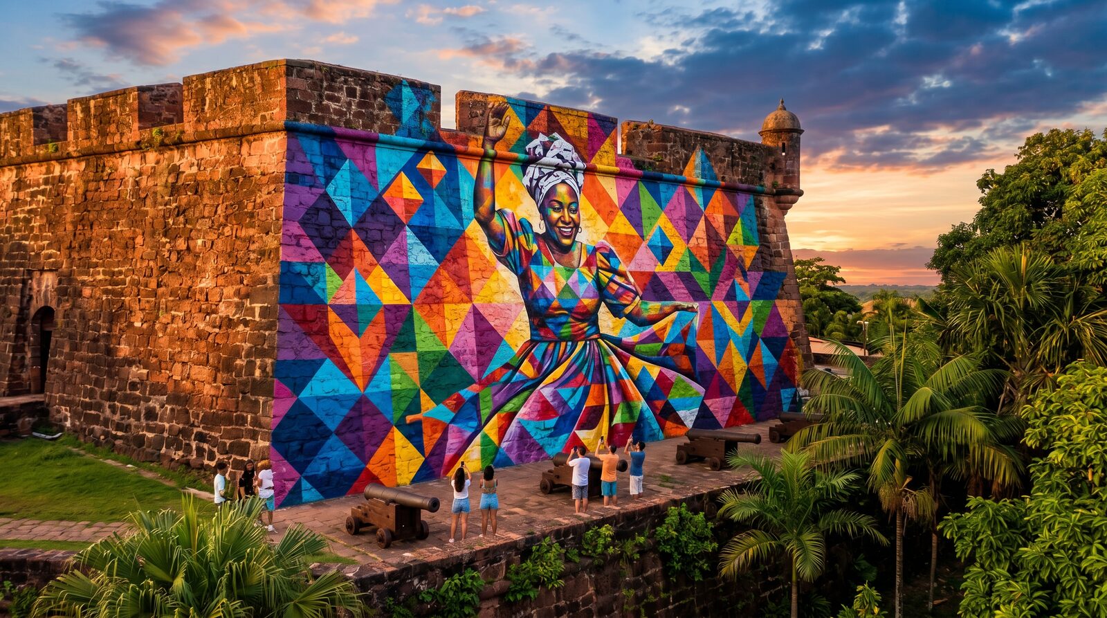 Mural Kobra na Fortaleza de São José com dançarina Marabaixo
