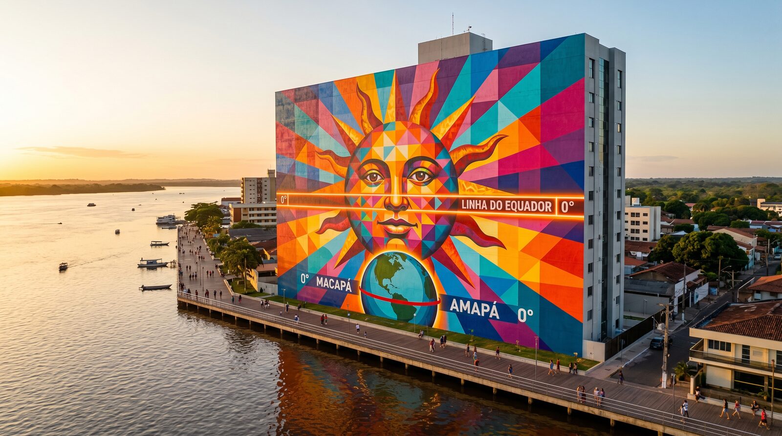Mural do sol equatorial na orla de Macapá