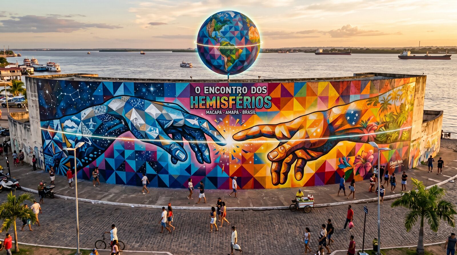 Mural Kobra duas mãos hemisférios linha do equador