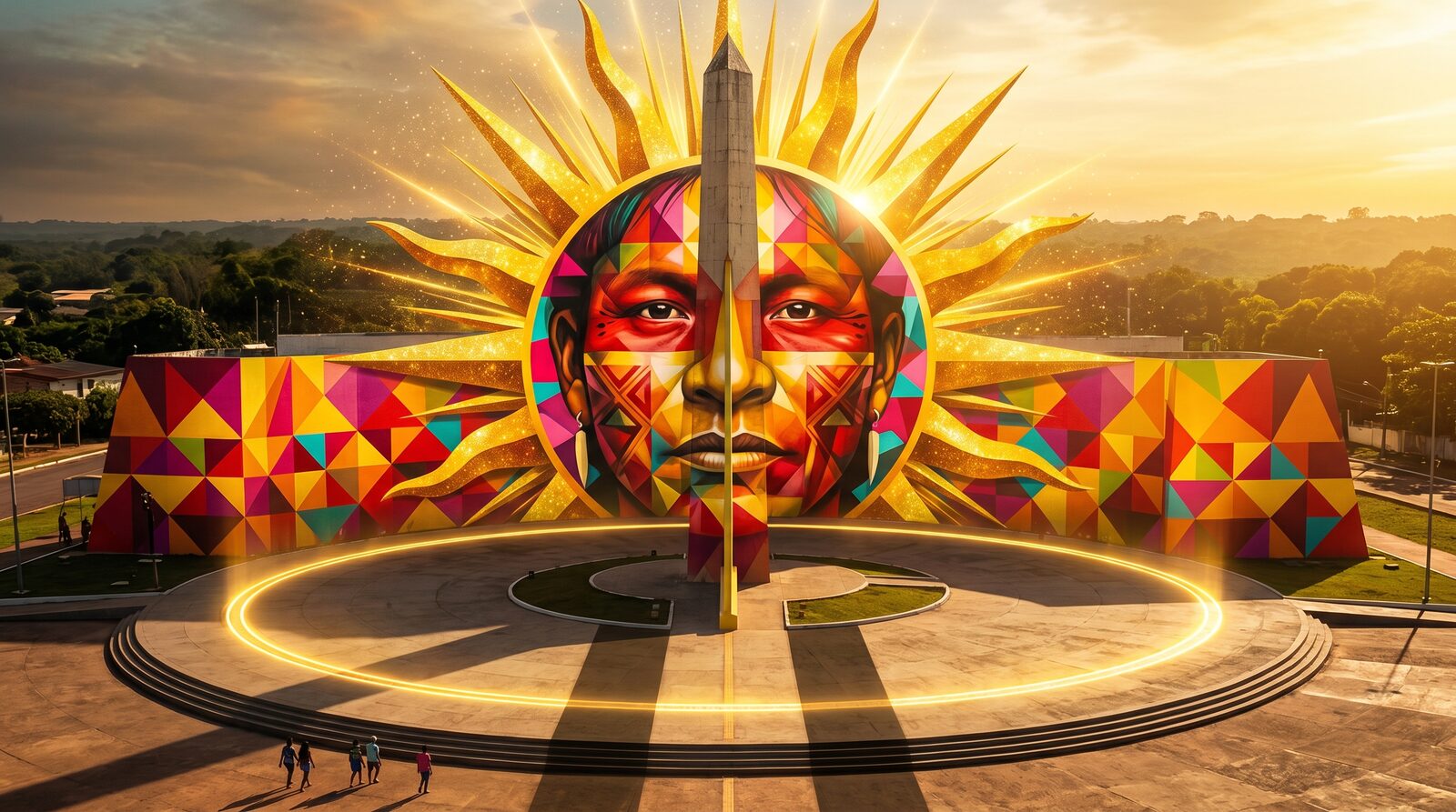 Conceito 1 - O Sol Eterno - Marco Zero com sol indígena Wajãpi